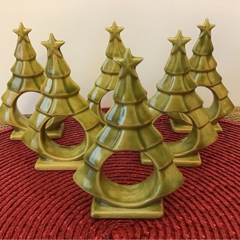Vintage set of glazed ceramic tree napkin holders